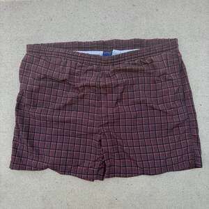 Surf Odyssey Men's Plaid Swim Trunks Red and Black Checkered Board Shorts Size L